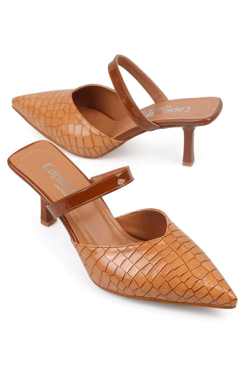 Lara croco brown, braon zenske sandale sa srednjom stiklom, potpetica 7cm