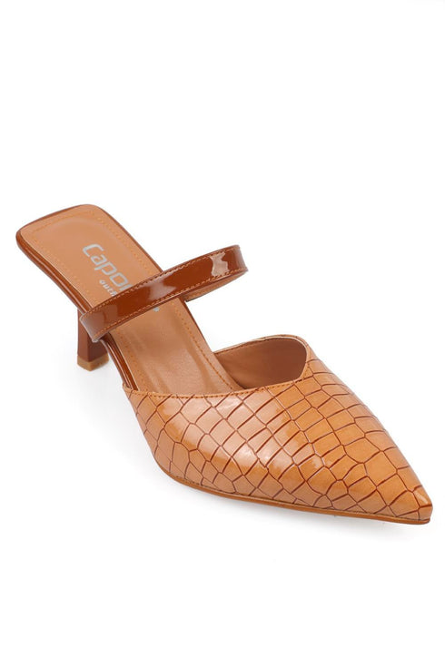 Lara croco brown, braon zenske sandale sa srednjom stiklom, potpetica 7cm