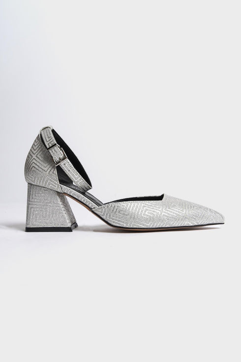 Noor labyrinth silver, sive ženske cipele sa srednjom štiklom, štikle 6 cm