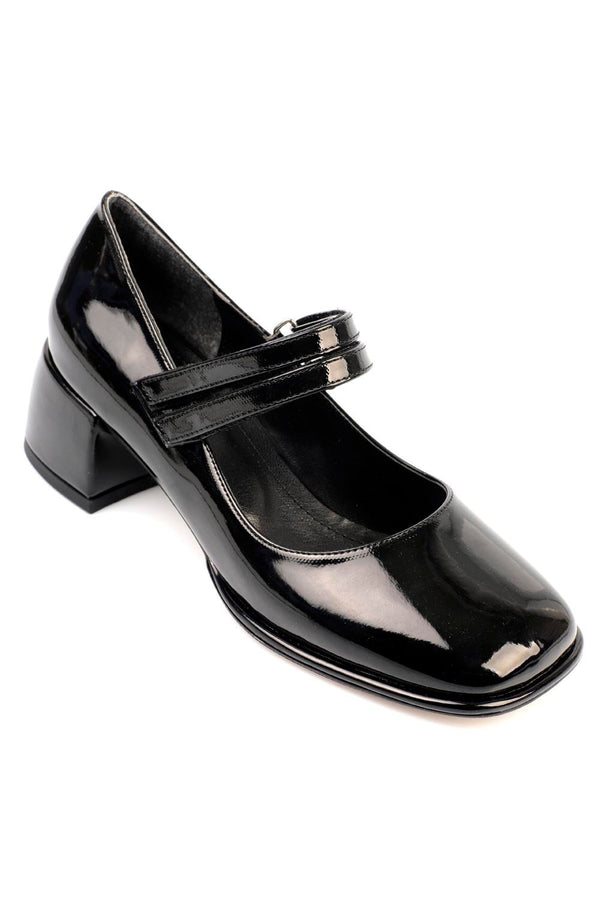 Mary Jane black, crne zenske cipele sa duplim kaisem, potpetica 5cm