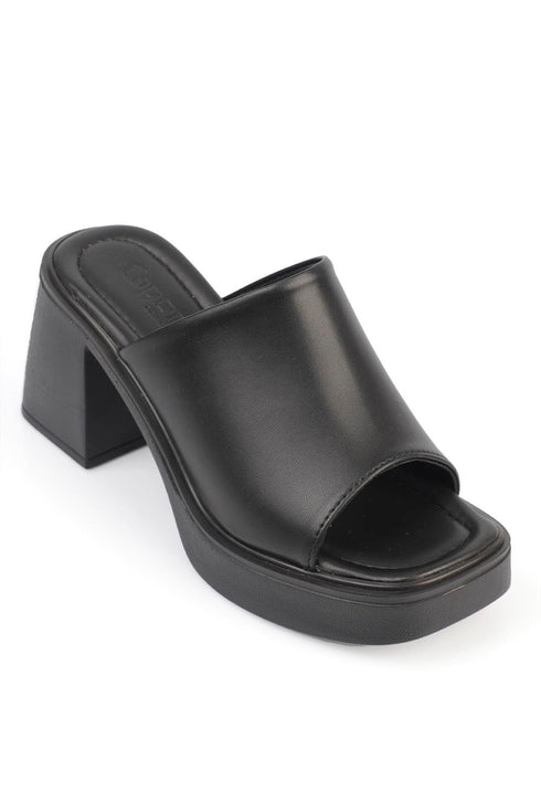 Bari black, crne zenske sandale sa sirokom trakom, potpetica 8.5cm