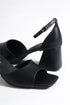 Kora black, crne zenske sandale sa kaisem oko clanka, potpetica 7cm