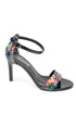 Selena floral black, crne zenske sandale sa srednjom stiklom, potpetica 9cm