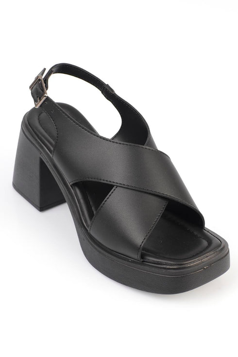 Desi black, crne zenske sandale sa ukrstenim trakama, potpetica 8.5cm