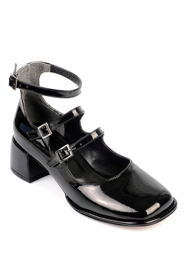 Mary Jane high black, crne zenske cipele sa dva kaisa, potpetica 5cm
