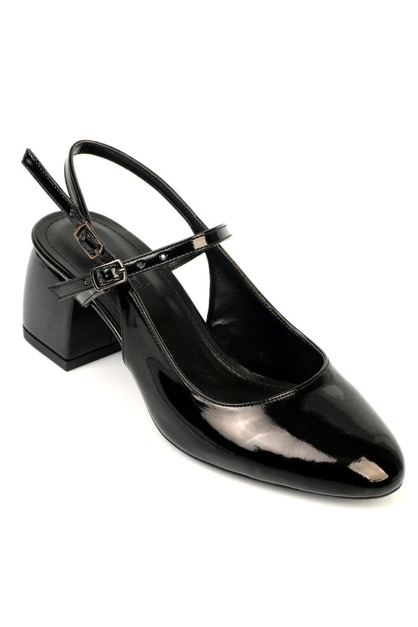 Sarah patent black, lakovane crne zaobljene cipele sa srednjom stiklom, potpetica 7cm
