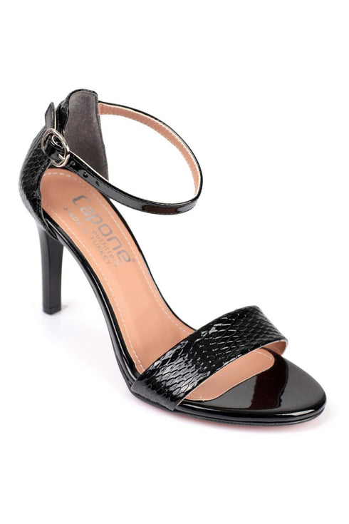 Selena phyton black, crne zenske sandale sa kaisem oko clanka, potpetica 9cm