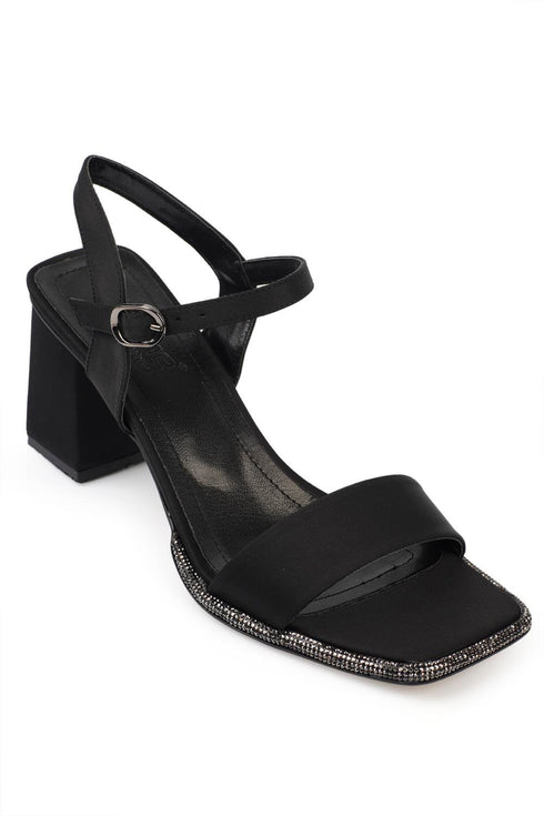 Avah black, crne zenske sandale sa trakom, potpetica 8cm