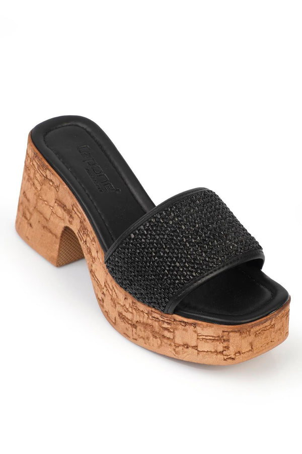 Cork black, crne zenske sandale sa platformom, potpetica 8.5cm