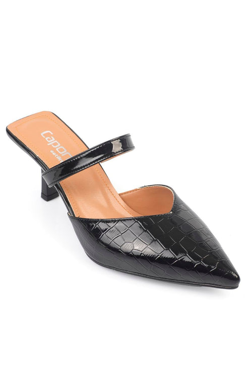 Lara croco glam black, crne zenske sandale sa srednjom stiklom, potpetica 7cm