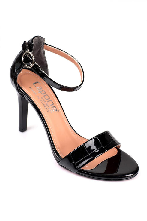 Selena crocodile black, crne zenske sandale sa srednjom stiklom, potpetica 9cm