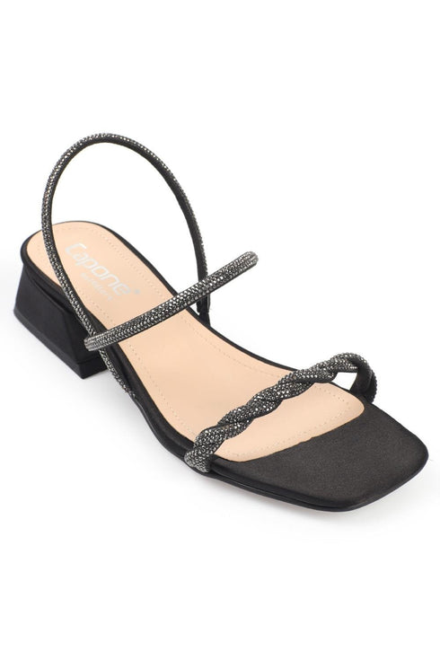 Kara black, crne zenske sandale sa trakom, potpetica 4cm