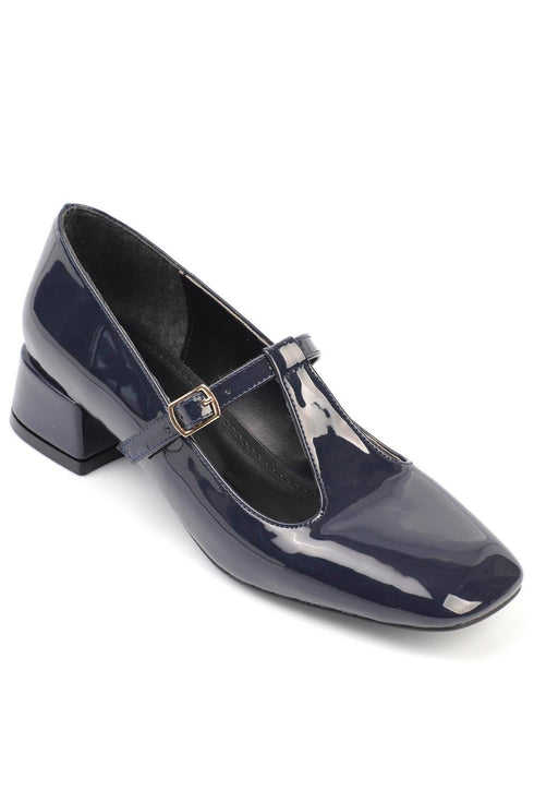 Aster shine navy, tamno plave lakovane zenske cipele sa niskom potpeticom, 3,5cm