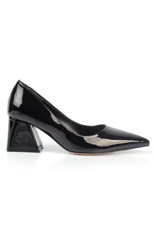 Ella lacquered black, crne cipele sa srednjom potpeticom, štikle 6 cm