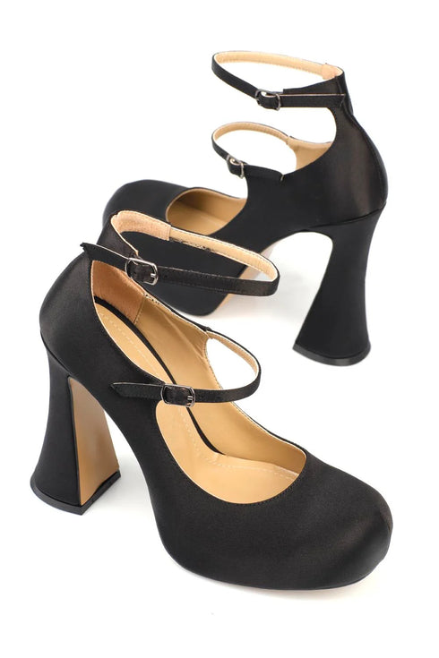 Cora black, crne satenske cipele sa visokom platformom, ženske satenske cipele 11.5 cm
