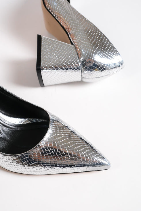 Ella glam silver, srebrne ženske cipele sa srednjom potpeticom, štikle 6 cm