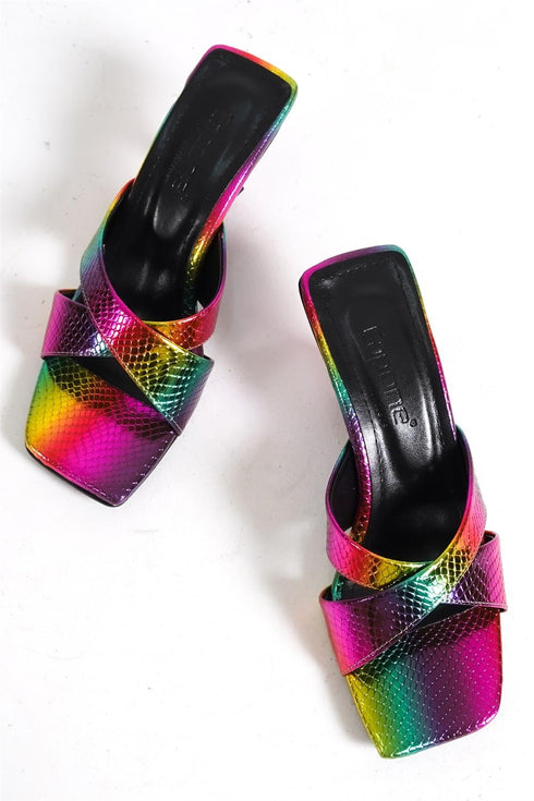 Yara rainbow, sarene zenske sandale sa ukrstenim remenom, potpetica 7cm