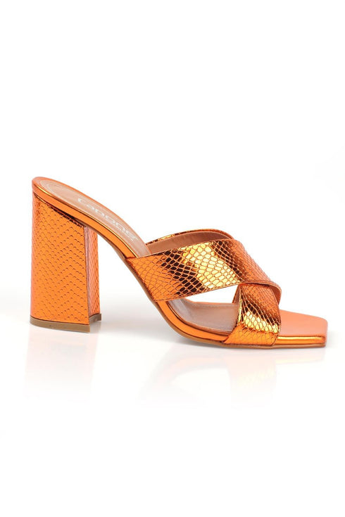 Abby croco orange, narandzaste zenske sandale sa ukrstenim remenom, potpetica 10cm