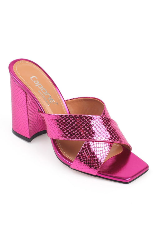 Abby croco pink, pink zenske sandale sa ukrstenim remenom, potpetica 10cm