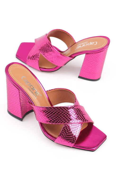 Abby croco pink, pink zenske sandale sa ukrstenim remenom, potpetica 10cm