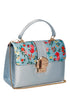 Prag flower blue, plava cvetna zenska torbica sa zlatnim lancem
