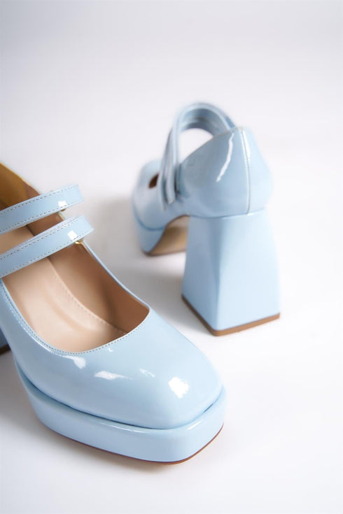 Boom baby blue, plave lakovane cipele sa platformom, ženske lakovane cipele 9.5 cm