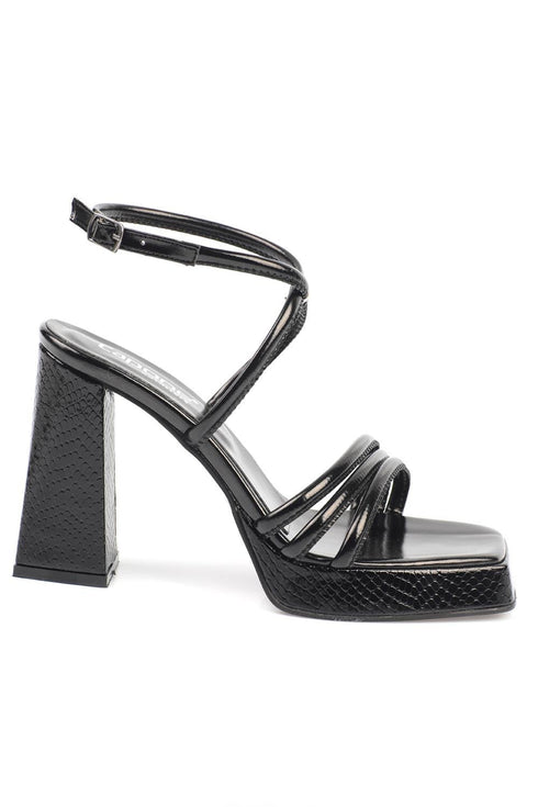 Ankle black, crne ženske sandale sa platofmom, potpetica 11 cm