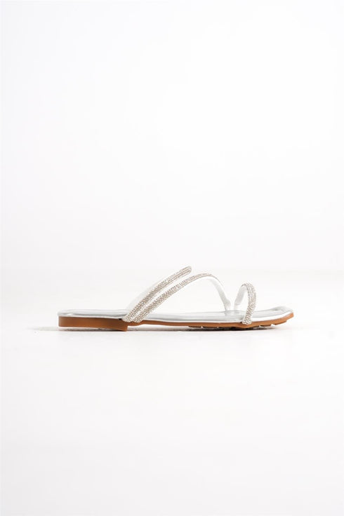 Amy silver, srebrne zenske ravne sandale sa kristalima, potpetica 2cm