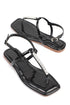 Ila black, crne zenske ravne sandale, potpetica 2cm
