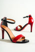 Selena phyton red, crno-crvene zenske sandale sa kaisem oko clanka, potpetica 9cm