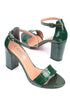 Silvy crocodile dark green, tamno zelene zenske sandale sa kaisem oko clanka, potpetica 8.5cm