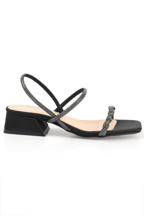 Kara black, crne zenske sandale sa trakom, potpetica 4cm