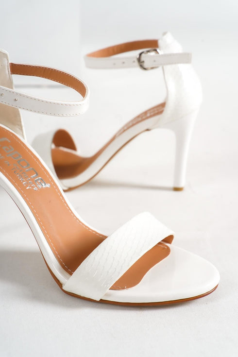 Selena phyton white, bele zenske sandale sa kaisem oko clanka, potpetica 9cm
