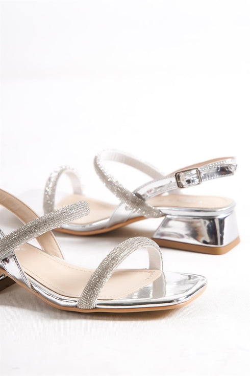 Vada silver, srebrne zenske sandale sa kristalima, potpetica 4cm