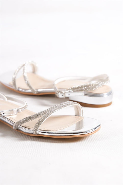 Nala silver, srebrne zenske sandale sa trakom, potpetica 2cm