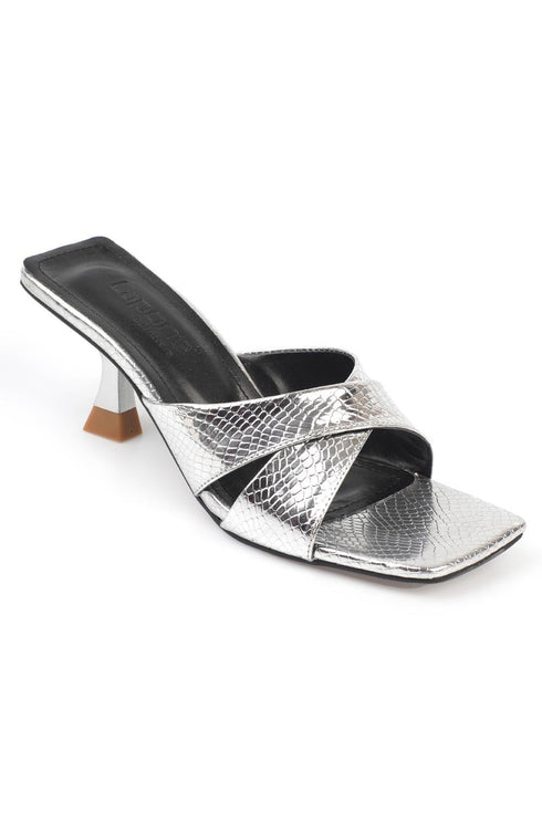 Yara silver, srebrne zenske sandale sa ukrstenim remenom, potpetica 5.5cm