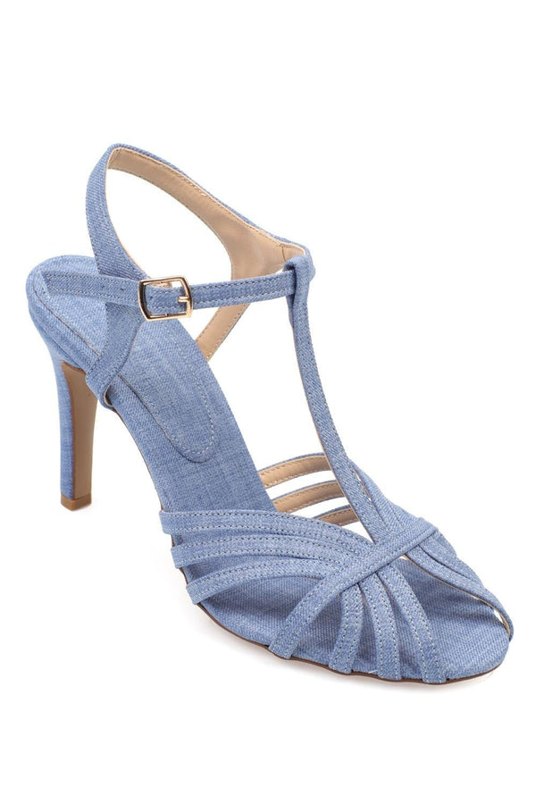 Alma light blue denim, svetlo plave zenske sandale sa teksas printom, stikla 10 cm