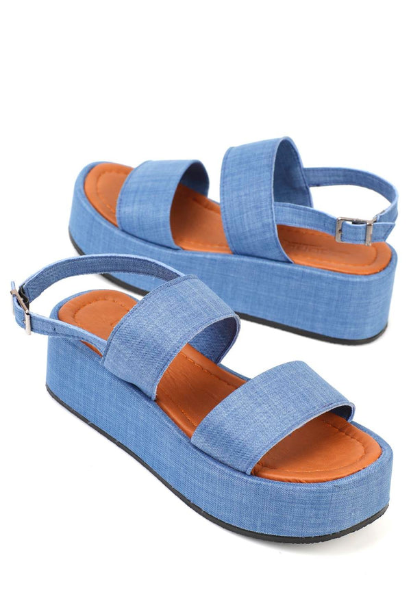 Amelia blue denim, plave sandale sa dva kaisa i teksas printom, potpetica 6 cm