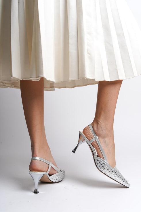Jane silver, sive elegantne ženkse sandale sa cirkonima, štikle 8 cm