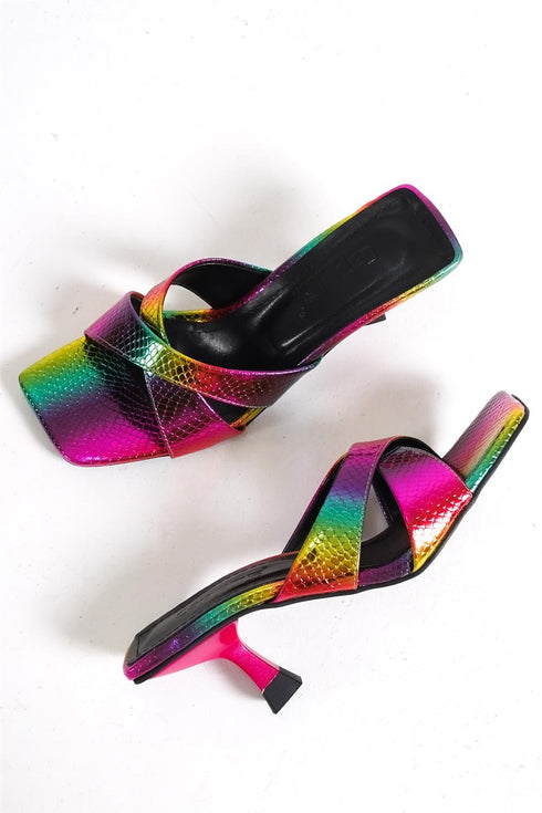 Yara rainbow, sarene zenske sandale sa ukrstenim remenom, potpetica 7cm