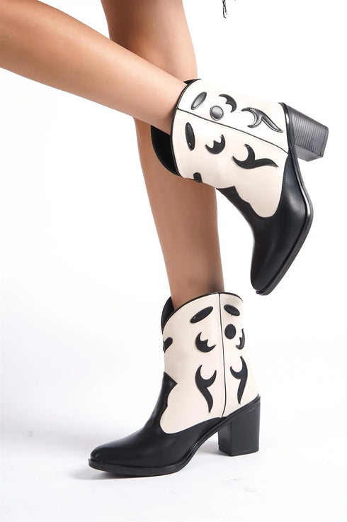 Kaubojke crno-bele, ženske kaubojke sa potpeticom