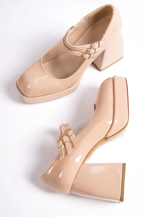 Tanya beige, bež lakovane cipele sa platformom, ženske lakovane cipele 9.5 cm
