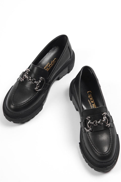 Eden soft black, crne zenske mokasine sa metalnom kopcom, potpetica 6cm