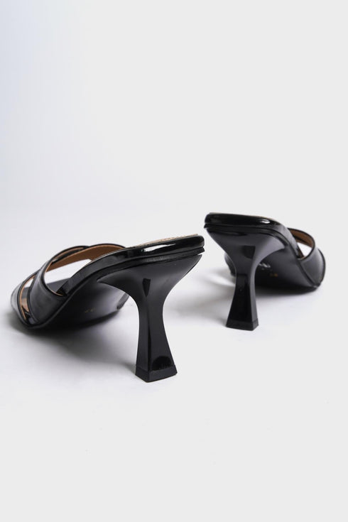 Yara black, crne zenske sandale sa ukrstenim remenom, potpetica 8cm