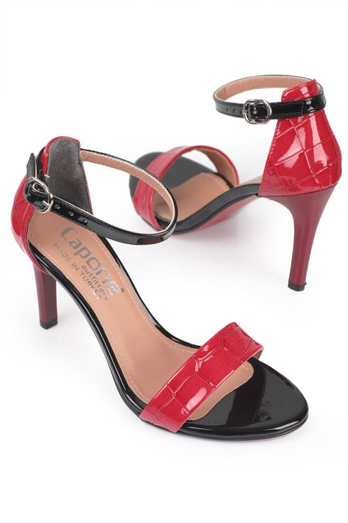 Selena crocodile red, crvene zenske sandale sa srednjom stiklom, potpetica 9cm