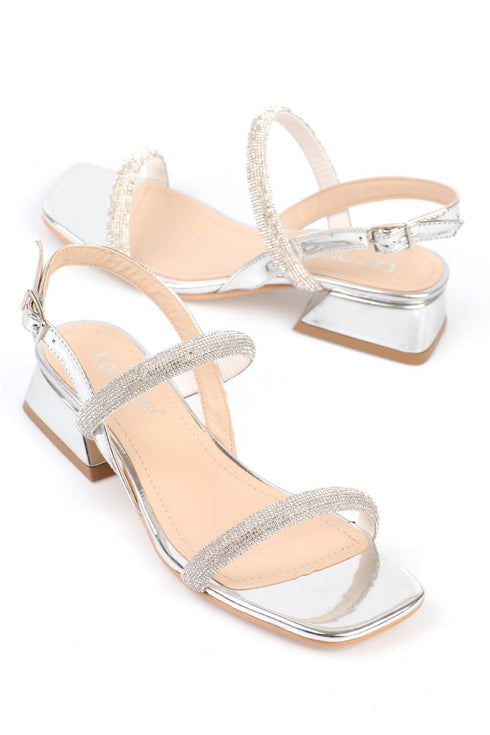 Vada silver, srebrne zenske sandale sa kristalima, potpetica 4cm