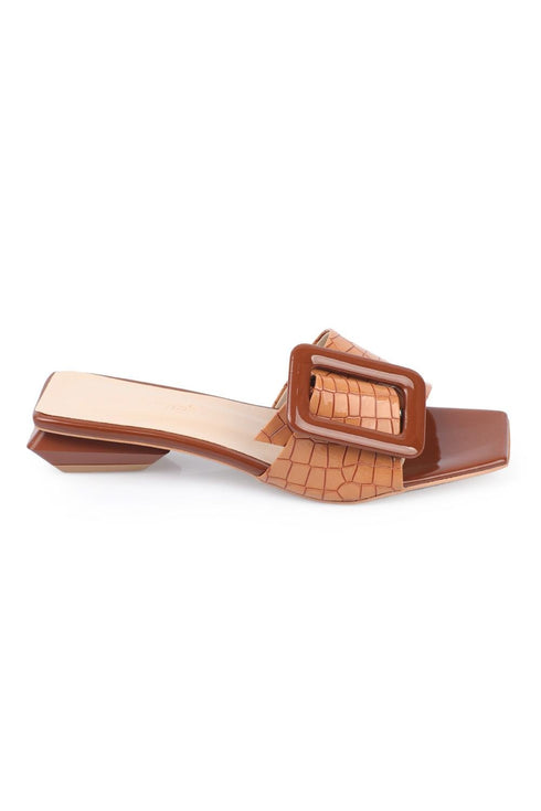 Shay brown, braon zenske sandale sa kopcom, potpetica 3cm