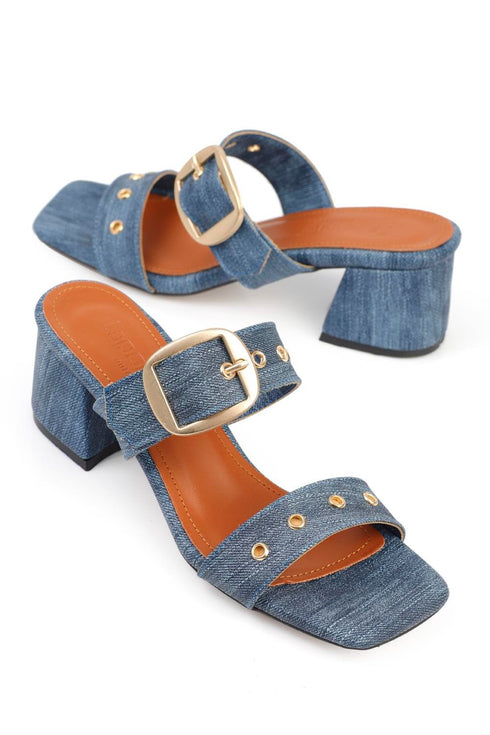 Leah dark blue, tamno plave zenske sandale, potpetica 6cm