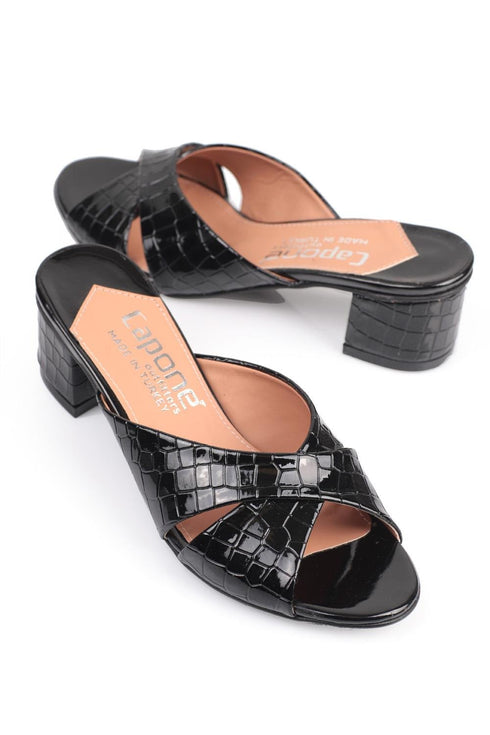 Mina black, crne zenske sandale sa ukrstenim remenom, potpetica 5.5cm