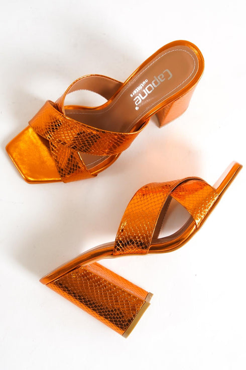 Abby croco orange, narandzaste zenske sandale sa ukrstenim remenom, potpetica 10cm